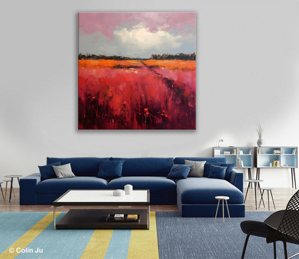 Landscape Paintings for Living Room, Abstract Canvas Painting, Abstract Landscape Art, Red Poppy Field Painting, Original Hand Painted Wall Art-Art Painting Canvas