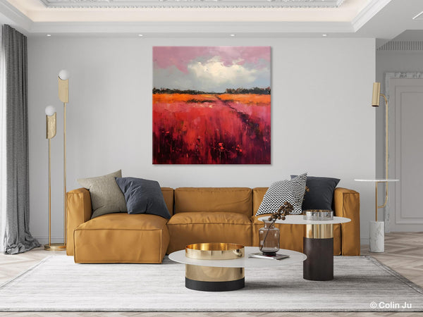 Landscape Paintings for Living Room, Abstract Canvas Painting, Abstract Landscape Art, Red Poppy Field Painting, Original Hand Painted Wall Art-Art Painting Canvas