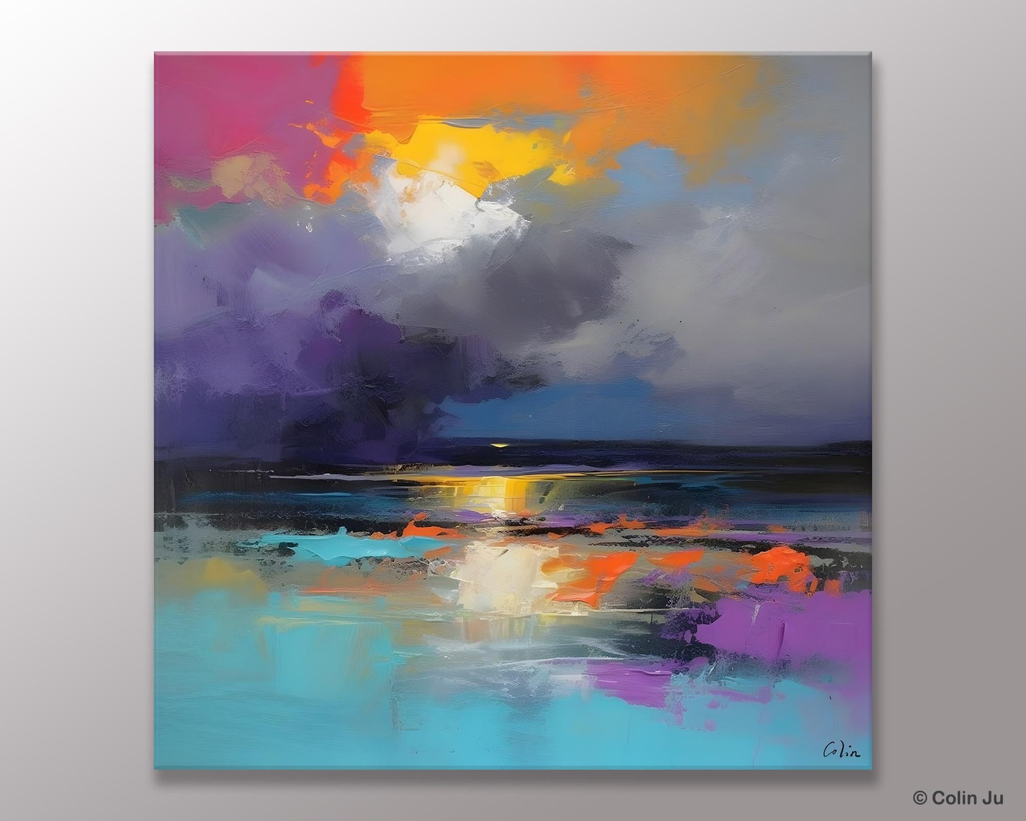 Contemporary Oil Painting on Canvas, Heavy Texture Canvas Art, Original Landscape Canvas Art, Oversized Landscape Wall Art Paintings-Art Painting Canvas