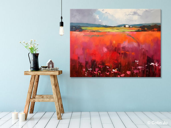 Abstract Canvas Painting, Landscape Paintings for Living Room, Red Poppy Field Painting, Original Hand Painted Wall Art, Abstract Landscape Art-Art Painting Canvas