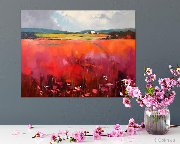 Abstract Canvas Painting, Landscape Paintings for Living Room, Red Poppy Field Painting, Original Hand Painted Wall Art, Abstract Landscape Art-Art Painting Canvas