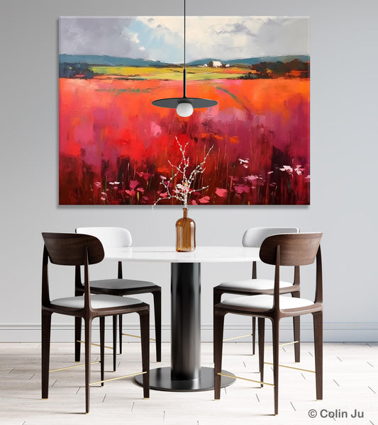 Abstract Canvas Painting, Landscape Paintings for Living Room, Red Poppy Field Painting, Original Hand Painted Wall Art, Abstract Landscape Art-Art Painting Canvas