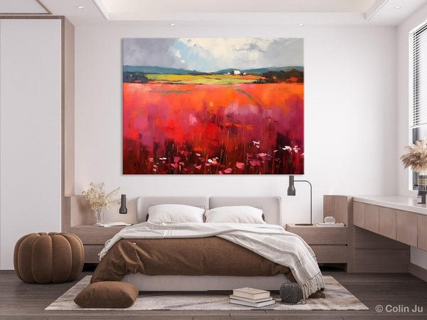 Abstract Canvas Painting, Landscape Paintings for Living Room, Red Poppy Field Painting, Original Hand Painted Wall Art, Abstract Landscape Art-Art Painting Canvas