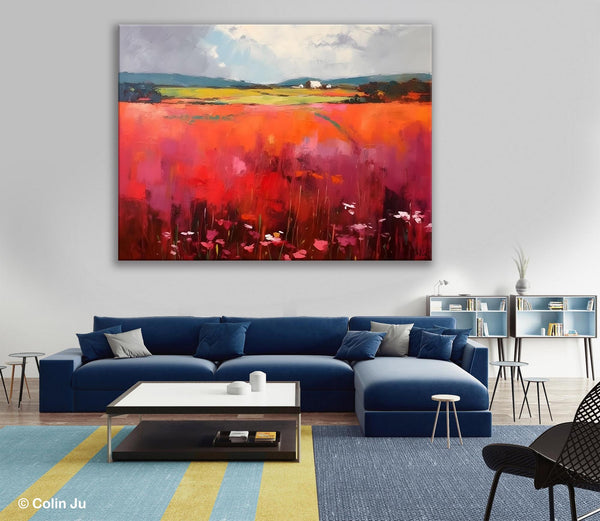 Abstract Canvas Painting, Landscape Paintings for Living Room, Red Poppy Field Painting, Original Hand Painted Wall Art, Abstract Landscape Art-Art Painting Canvas
