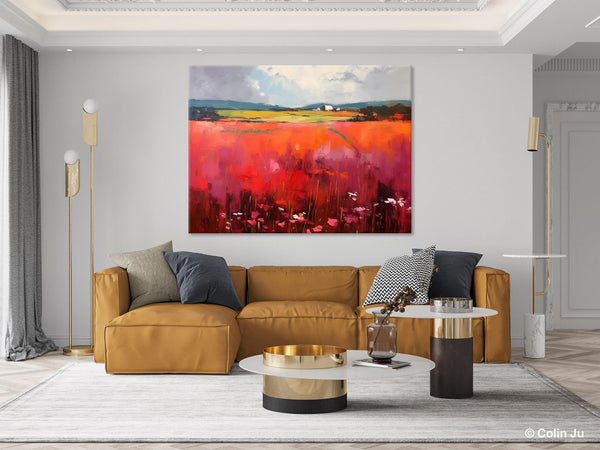 Abstract Canvas Painting, Landscape Paintings for Living Room, Red Poppy Field Painting, Original Hand Painted Wall Art, Abstract Landscape Art-Art Painting Canvas