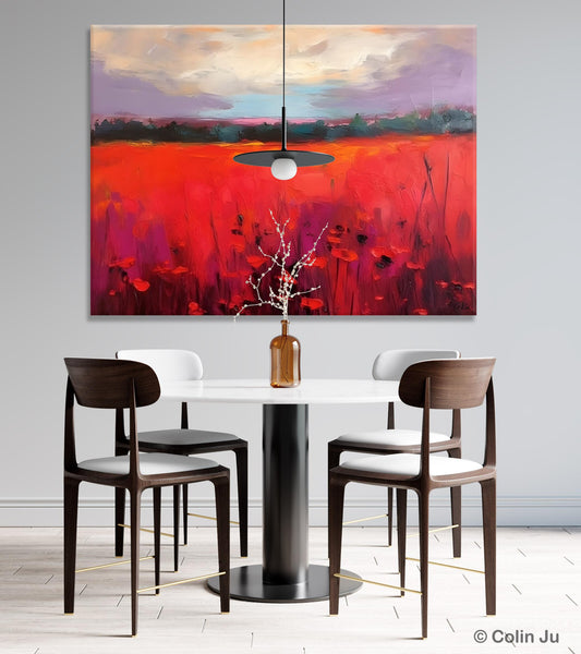 Simple Modern Art, Original Landscape Painting, Landscape Paintings for Living Room, Poppy Filed Canvas Paintings, Large Wall Art Paintings-Art Painting Canvas