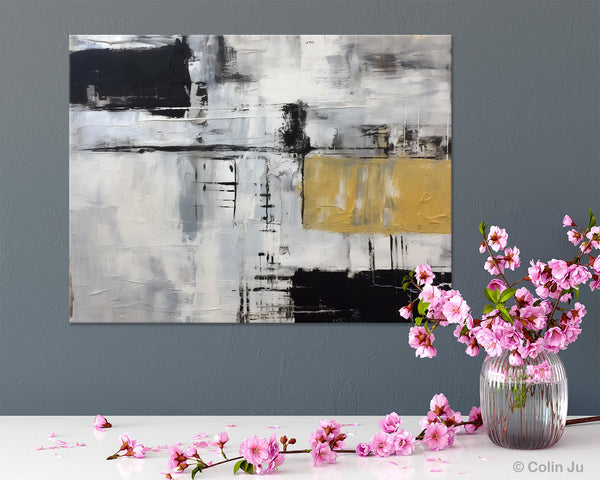 Black Abstract Acrylic Paintings, Large Paintings for Bedroom, Simple Modern Art, Original Canvas Paintings, Contemporary Canvas Paintings-Art Painting Canvas