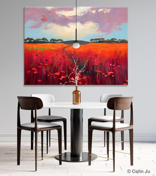 Acrylic Abstract Art, Landscape Canvas Paintings, Red Poppy Flower Field Painting, Landscape Acrylic Painting, Living Room Wall Art Paintings-Art Painting Canvas