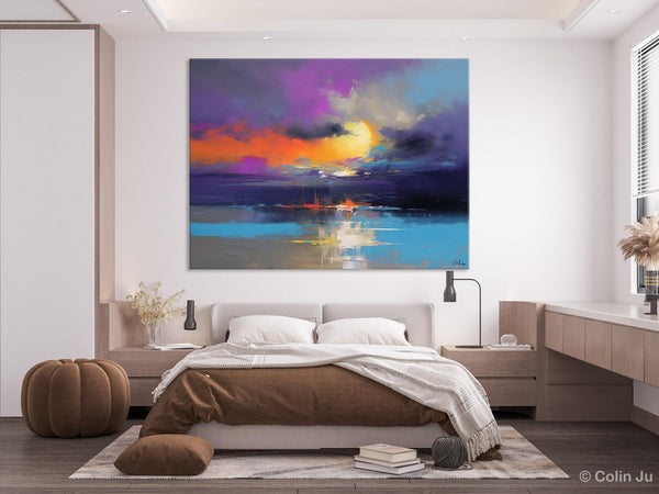 Abstract Landscape Painting, Sunset Painting, Large Landscape Painting for Living Room, Bedroom Wall Art Ideas, Modern Paintings for Dining Room-Art Painting Canvas