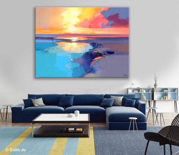 Sunrise Painting, Original Landscape Painting, Large Landscape Painting for Living Room, Bedroom Wall Art Ideas, Modern Paintings for Dining Room-Art Painting Canvas