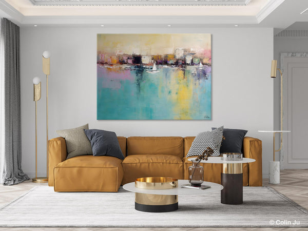 Contemporary Abstract Art for Dining Room, Sail Boat Abstract Paintings, Living Room Canvas Art Ideas, Large Landscape Painting, Simple Modern Art-Art Painting Canvas