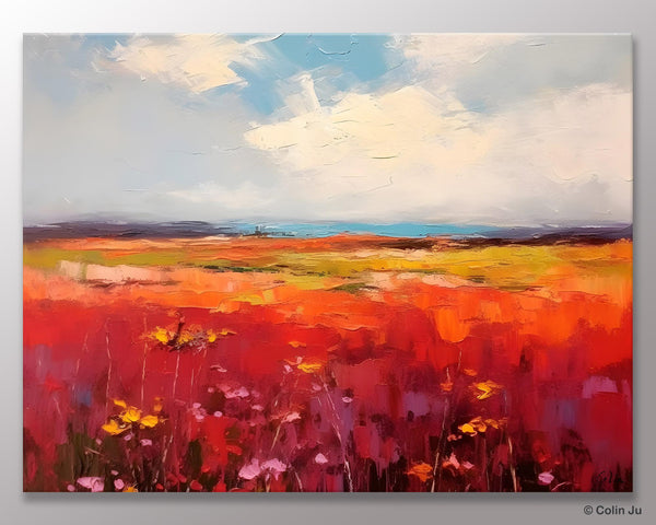 Extra Large Wall Art Painting, Landscape Canvas Painting for Living Room, Flower Field Acrylic Paintings, Original Landscape Acrylic Artwork-Art Painting Canvas
