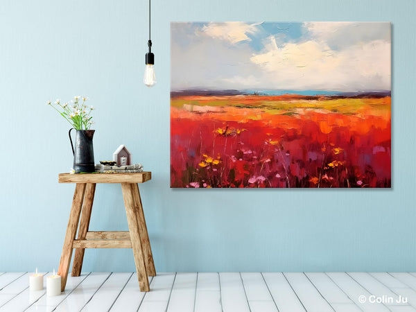 Extra Large Wall Art Painting, Landscape Canvas Painting for Living Room, Flower Field Acrylic Paintings, Original Landscape Acrylic Artwork-Art Painting Canvas