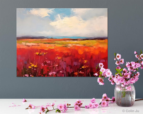 Extra Large Wall Art Painting, Landscape Canvas Painting for Living Room, Flower Field Acrylic Paintings, Original Landscape Acrylic Artwork-Art Painting Canvas