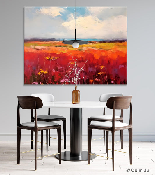 Extra Large Wall Art Painting, Landscape Canvas Painting for Living Room, Flower Field Acrylic Paintings, Original Landscape Acrylic Artwork-Art Painting Canvas