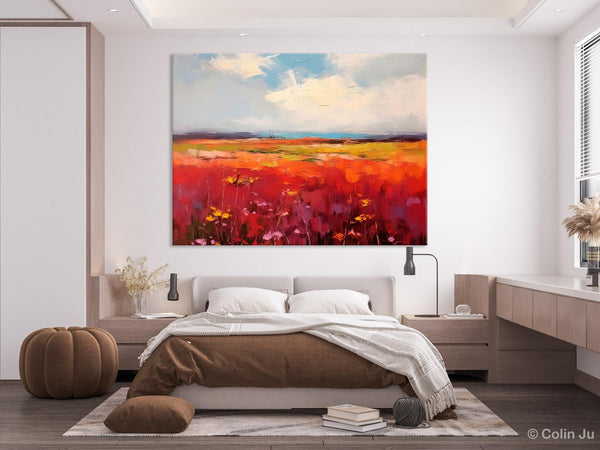 Extra Large Wall Art Painting, Landscape Canvas Painting for Living Room, Flower Field Acrylic Paintings, Original Landscape Acrylic Artwork-Art Painting Canvas