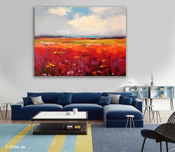 Extra Large Wall Art Painting, Landscape Canvas Painting for Living Room, Flower Field Acrylic Paintings, Original Landscape Acrylic Artwork-Art Painting Canvas