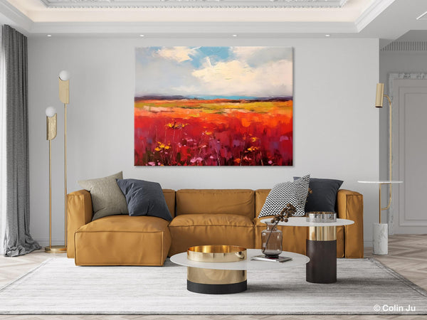 Extra Large Wall Art Painting, Landscape Canvas Painting for Living Room, Flower Field Acrylic Paintings, Original Landscape Acrylic Artwork-Art Painting Canvas