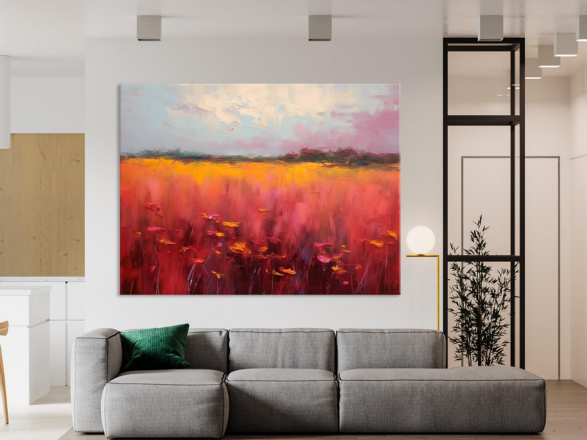 Original Landscape Paintings, Oversized Modern Wall Art Paintings, Modern Acrylic Artwork on Canvas, Large Abstract Painting for Living Room-Art Painting Canvas