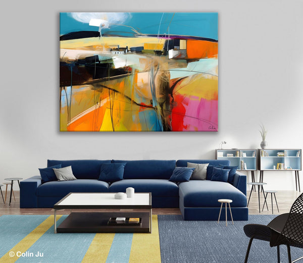 Wall Art Paintings, Simple Landscape Abstract Painting, Original Acrylic Paintings on Canvas, Large Paintings for Bedroom, Buy Paintings Online-Art Painting Canvas
