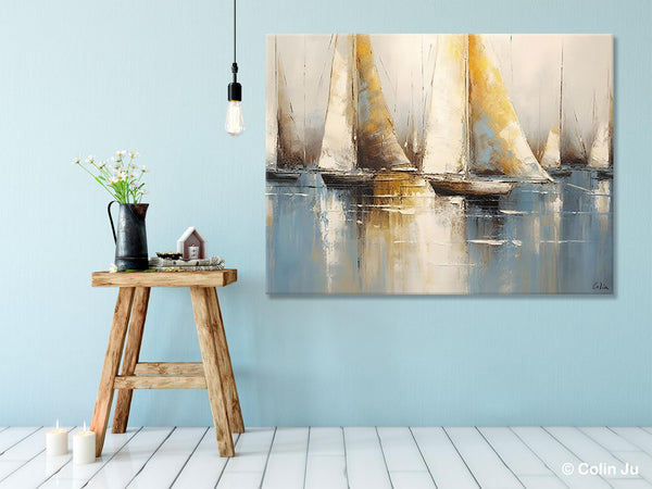 Large Paintings for Dining Room, Sail Boat Canvas Painting, Living Room Canvas Painting, Original Canvas Wall Art Paintings-Art Painting Canvas