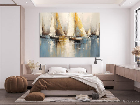 Large Paintings for Dining Room, Sail Boat Canvas Painting, Living Room Canvas Painting, Original Canvas Wall Art Paintings-Art Painting Canvas