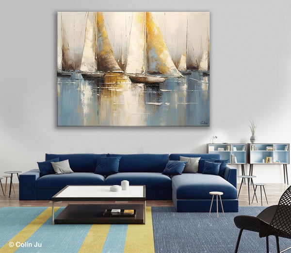 Large Paintings for Dining Room, Sail Boat Canvas Painting, Living Room Canvas Painting, Original Canvas Wall Art Paintings-Art Painting Canvas