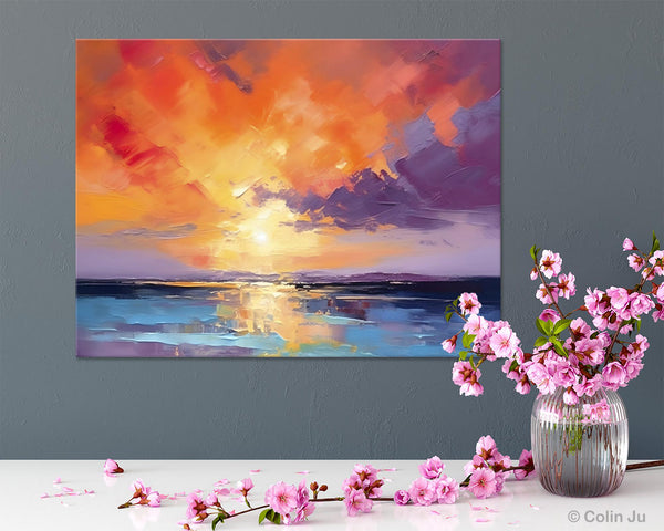 Original Landscape Oil Paintings, Sunrise Paintings, Large Contemporary Wall Art, Oil Painting on Canvas, Extra Large Paintings for Bedroom-Art Painting Canvas