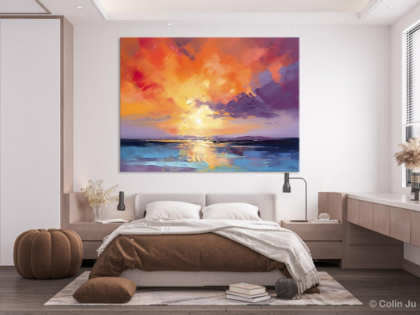 Original Landscape Oil Paintings, Sunrise Paintings, Large Contemporary Wall Art, Oil Painting on Canvas, Extra Large Paintings for Bedroom-Art Painting Canvas