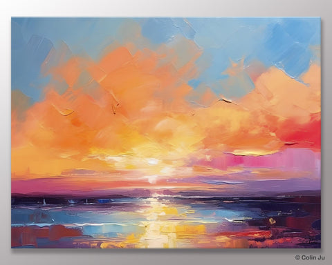 Acrylic Paintings for Living Room, Landscape Canvas Paintings, Sunrise Abstract Acrylic Painting, Contemporary Wall Art on Canvas-Art Painting Canvas