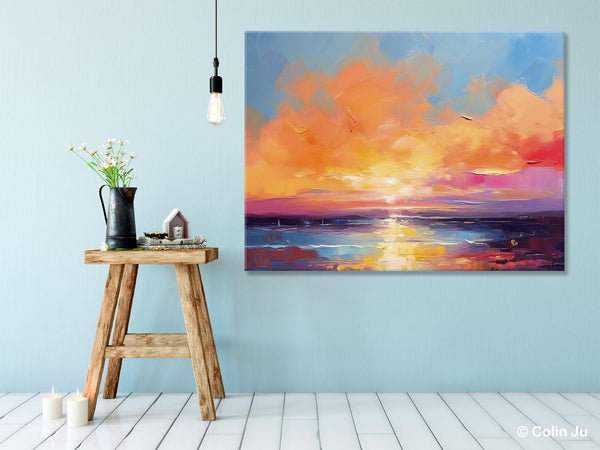 Acrylic Paintings for Living Room, Landscape Canvas Paintings, Sunrise Abstract Acrylic Painting, Contemporary Wall Art on Canvas-Art Painting Canvas