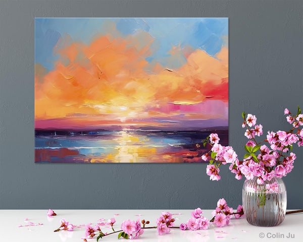 Acrylic Paintings for Living Room, Landscape Canvas Paintings, Sunrise Abstract Acrylic Painting, Contemporary Wall Art on Canvas-Art Painting Canvas