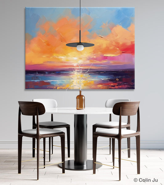 Acrylic Paintings for Living Room, Landscape Canvas Paintings, Sunrise Abstract Acrylic Painting, Contemporary Wall Art on Canvas-Art Painting Canvas
