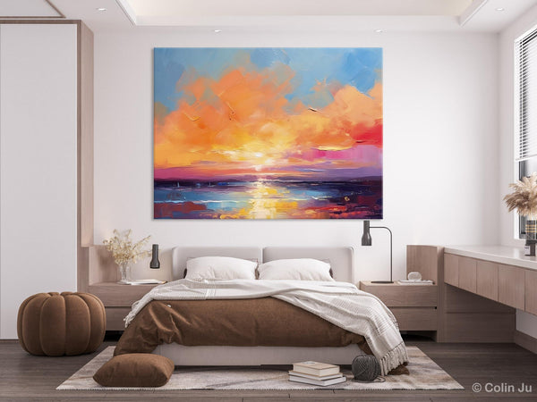 Acrylic Paintings for Living Room, Landscape Canvas Paintings, Sunrise Abstract Acrylic Painting, Contemporary Wall Art on Canvas-Art Painting Canvas