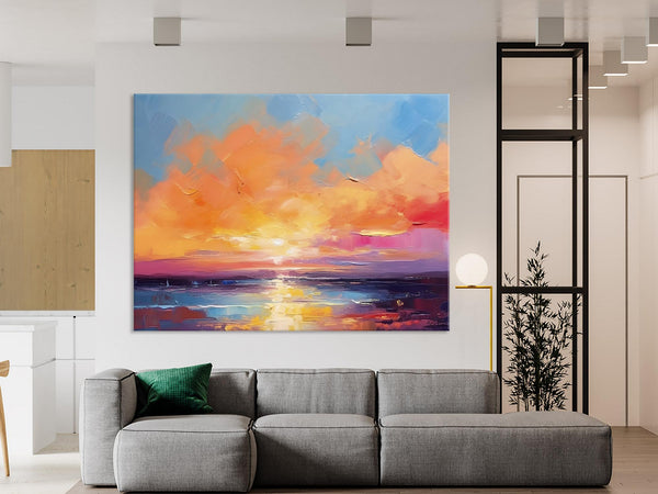 Acrylic Paintings for Living Room, Landscape Canvas Paintings, Sunrise Abstract Acrylic Painting, Contemporary Wall Art on Canvas-Art Painting Canvas