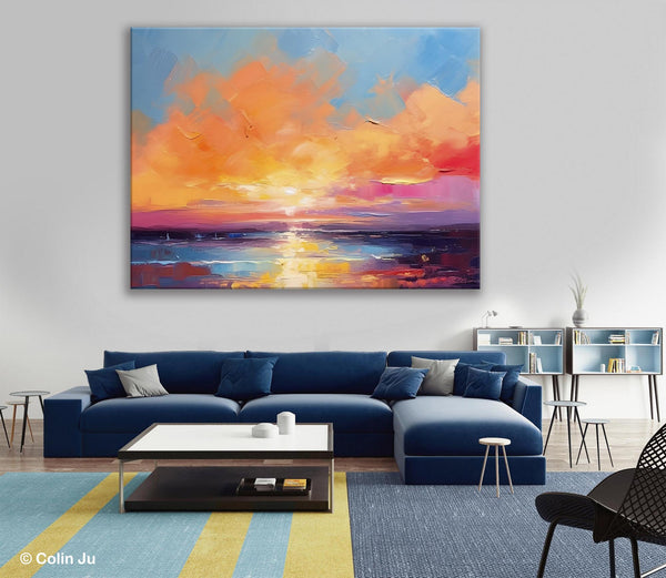 Acrylic Paintings for Living Room, Landscape Canvas Paintings, Sunrise Abstract Acrylic Painting, Contemporary Wall Art on Canvas-Art Painting Canvas