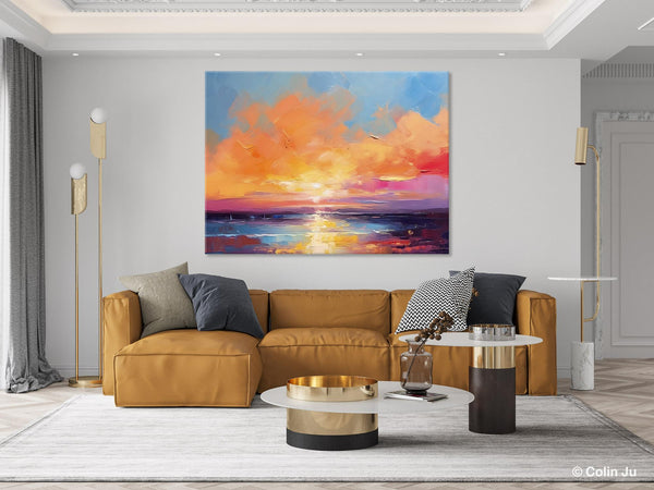 Acrylic Paintings for Living Room, Landscape Canvas Paintings, Sunrise Abstract Acrylic Painting, Contemporary Wall Art on Canvas-Art Painting Canvas