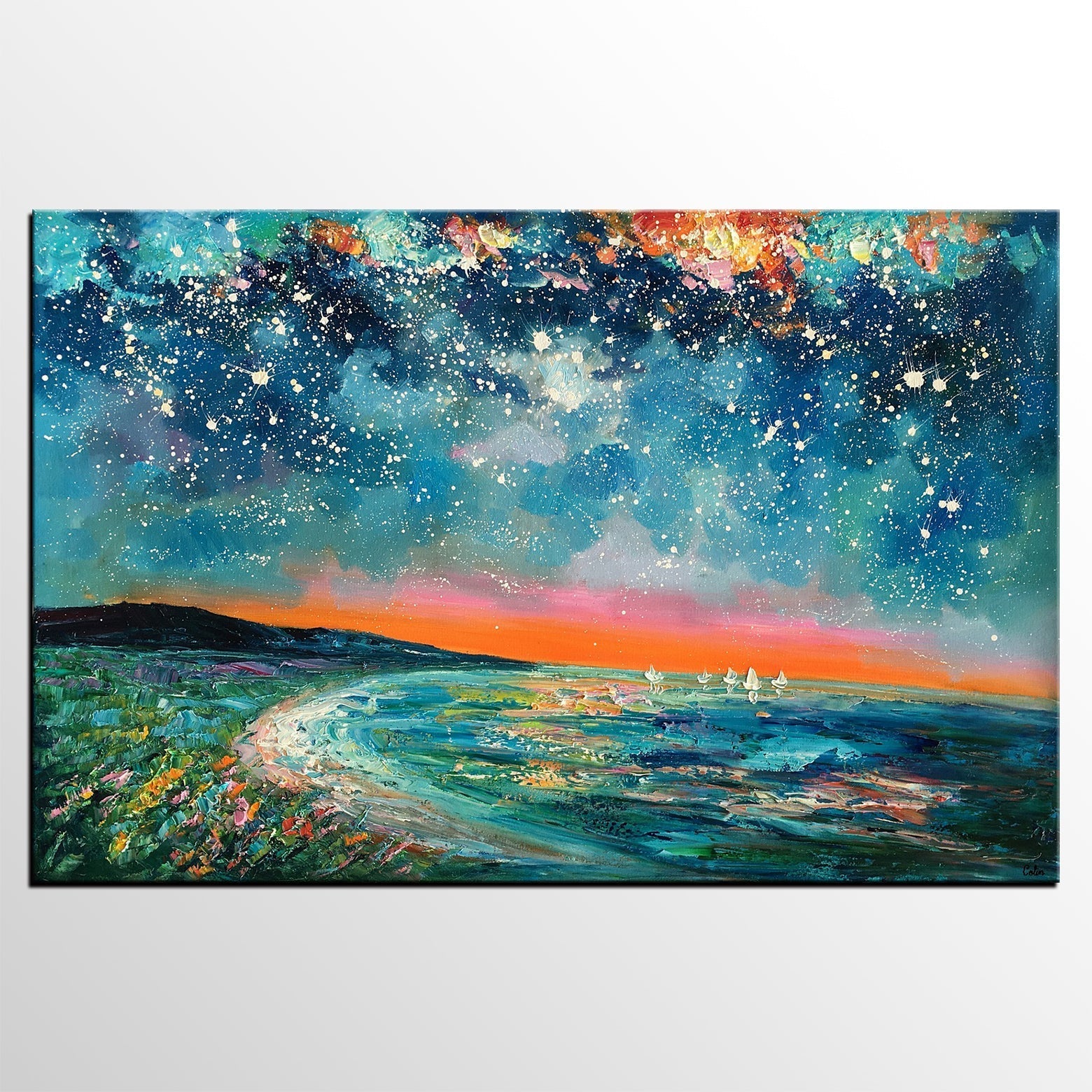 Canvas Wall Art, Starry Night Sky Painting, Landscape Art, Original Painting, Custom Art Painting-Art Painting Canvas