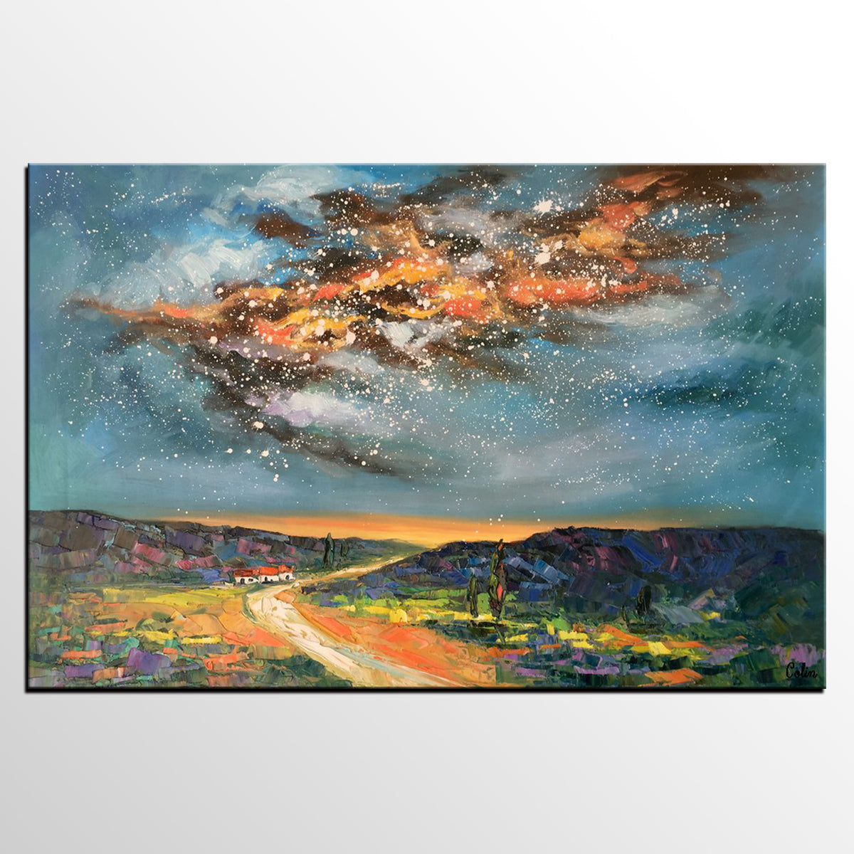 Landscape Oil Paintings, Starry Night Sky Painting, Custom Canvas Artwork, Original Oil Painting on Canvas, Buy Paintings Online-Art Painting Canvas