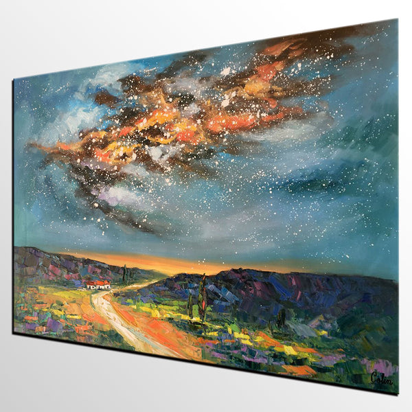 Landscape Oil Paintings, Starry Night Sky Painting, Custom Canvas Artwork, Original Oil Painting on Canvas, Buy Paintings Online-Art Painting Canvas