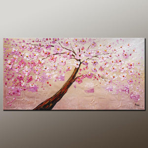 Contemporary Art, Modern Art, Tree Painting, Oil Painting, Flower Painting, Bedroom Wall Art, Heavy Texture Painting, Bedroom Wall Art, Canvas Art-Art Painting Canvas