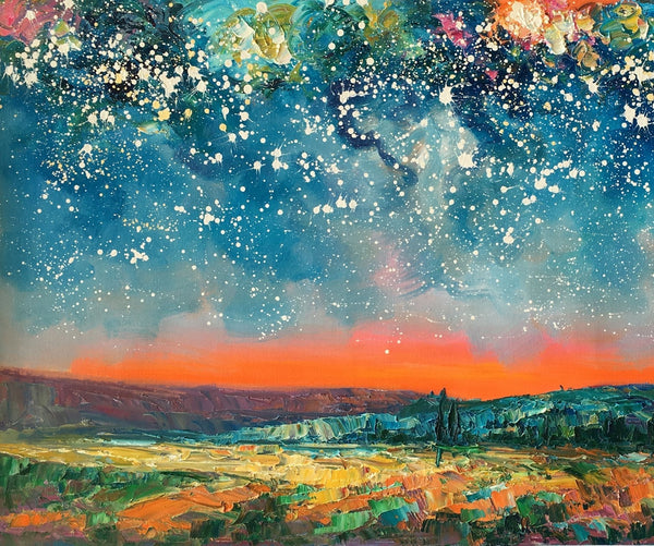 Original Landscape Painting, Starry Night Sky Painting, Bedroom Wall Art Paintings, Custom Original Painting for Sale-Art Painting Canvas