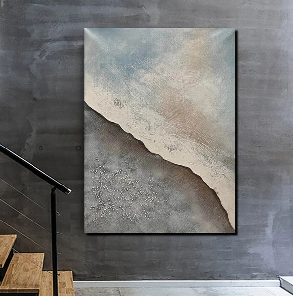 Bedroom Wall Art Ideas, Abstract Seashore Painting, Acrylic Canvas Paintings for Living Room, Simple Wall Art Ideas, Contemporary Paintings-Art Painting Canvas
