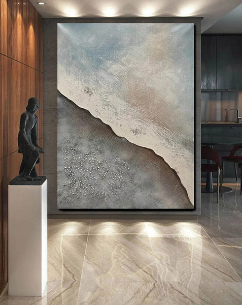 Bedroom Wall Art Ideas, Abstract Seashore Painting, Acrylic Canvas Paintings for Living Room, Simple Wall Art Ideas, Contemporary Paintings-Art Painting Canvas