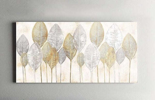 Simple Modern Paintings for Dining Room, Abstract Leaves Paintings, Bedroom Wall Art Ideas, Contemporary Wall Art Paintings-Art Painting Canvas