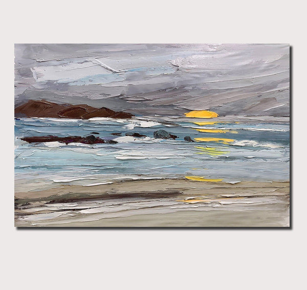 Abstract Landscape Paintings, Landscape Canvas Paintings, Seashore Sunrise Painting, Acrylic Paintings for Living Room, Large Simple Modern Art-Art Painting Canvas