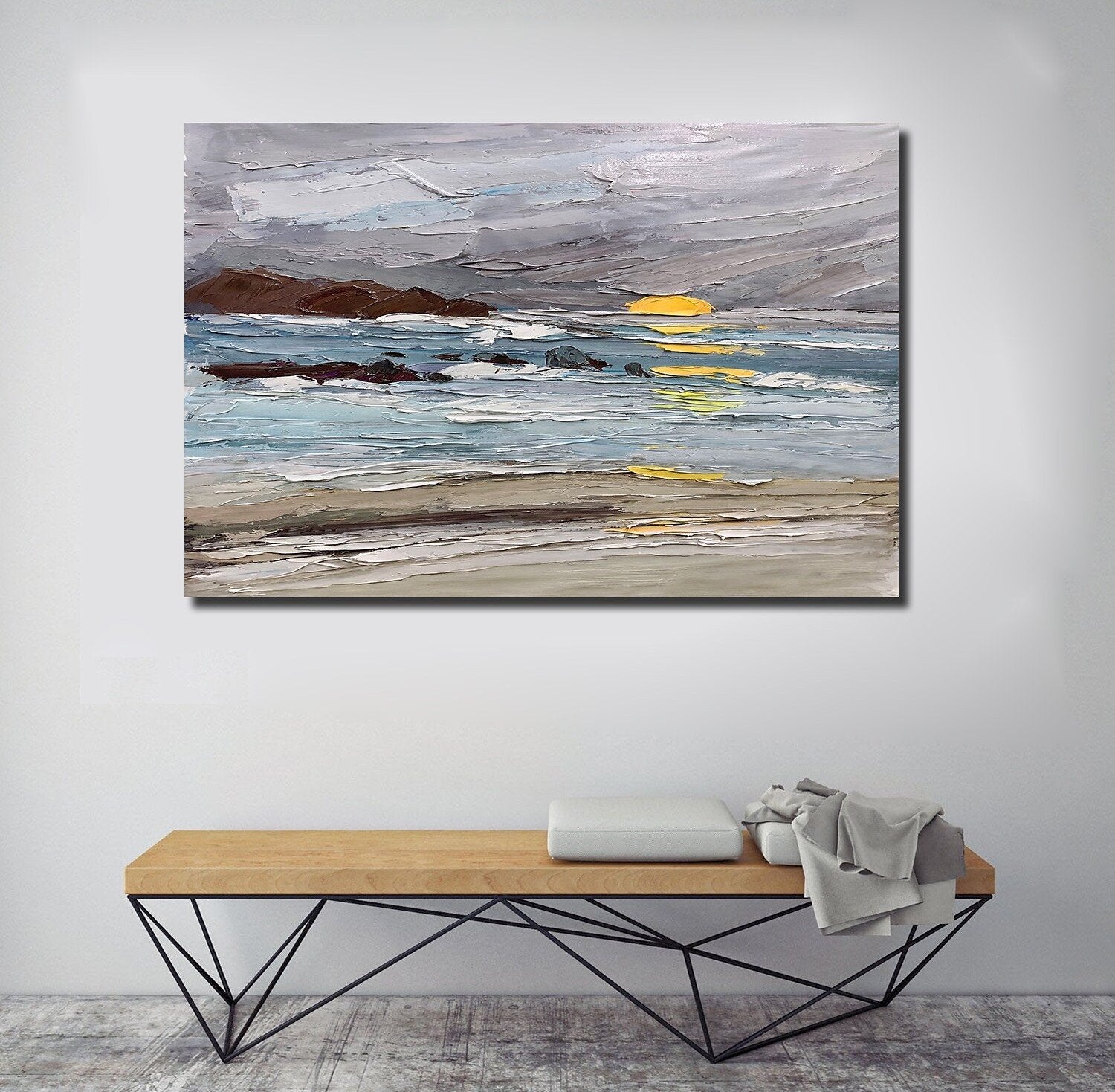 Abstract Landscape Paintings, Landscape Canvas Paintings, Seashore Sunrise Painting, Acrylic Paintings for Living Room, Large Simple Modern Art-Art Painting Canvas