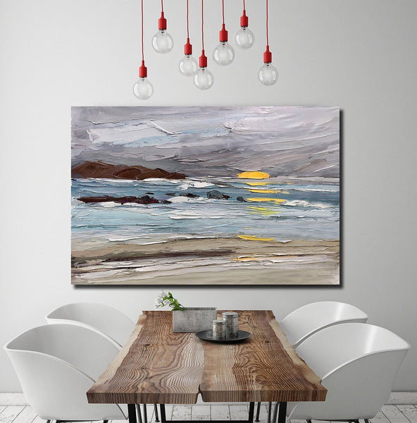 Abstract Landscape Paintings, Landscape Canvas Paintings, Seashore Sunrise Painting, Acrylic Paintings for Living Room, Large Simple Modern Art-Art Painting Canvas