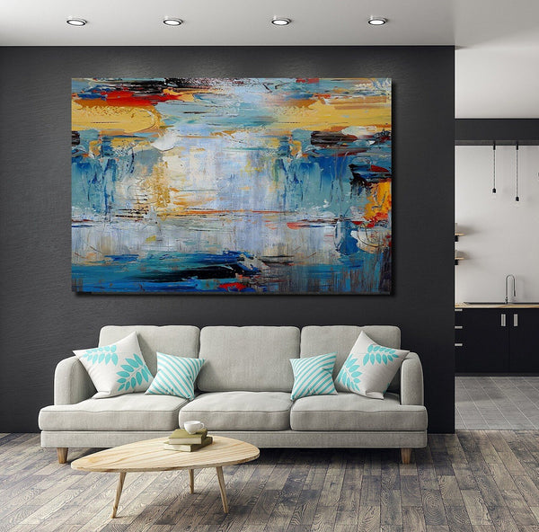 Acrylic Paintings for Living Room, Large Simple Modern Art, Blue Abstract Acrylic Painting, Contemporary Wall Art Paintings-Art Painting Canvas