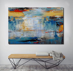 Acrylic Paintings for Living Room, Large Simple Modern Art, Blue Abstract Acrylic Painting, Contemporary Wall Art Paintings-Art Painting Canvas